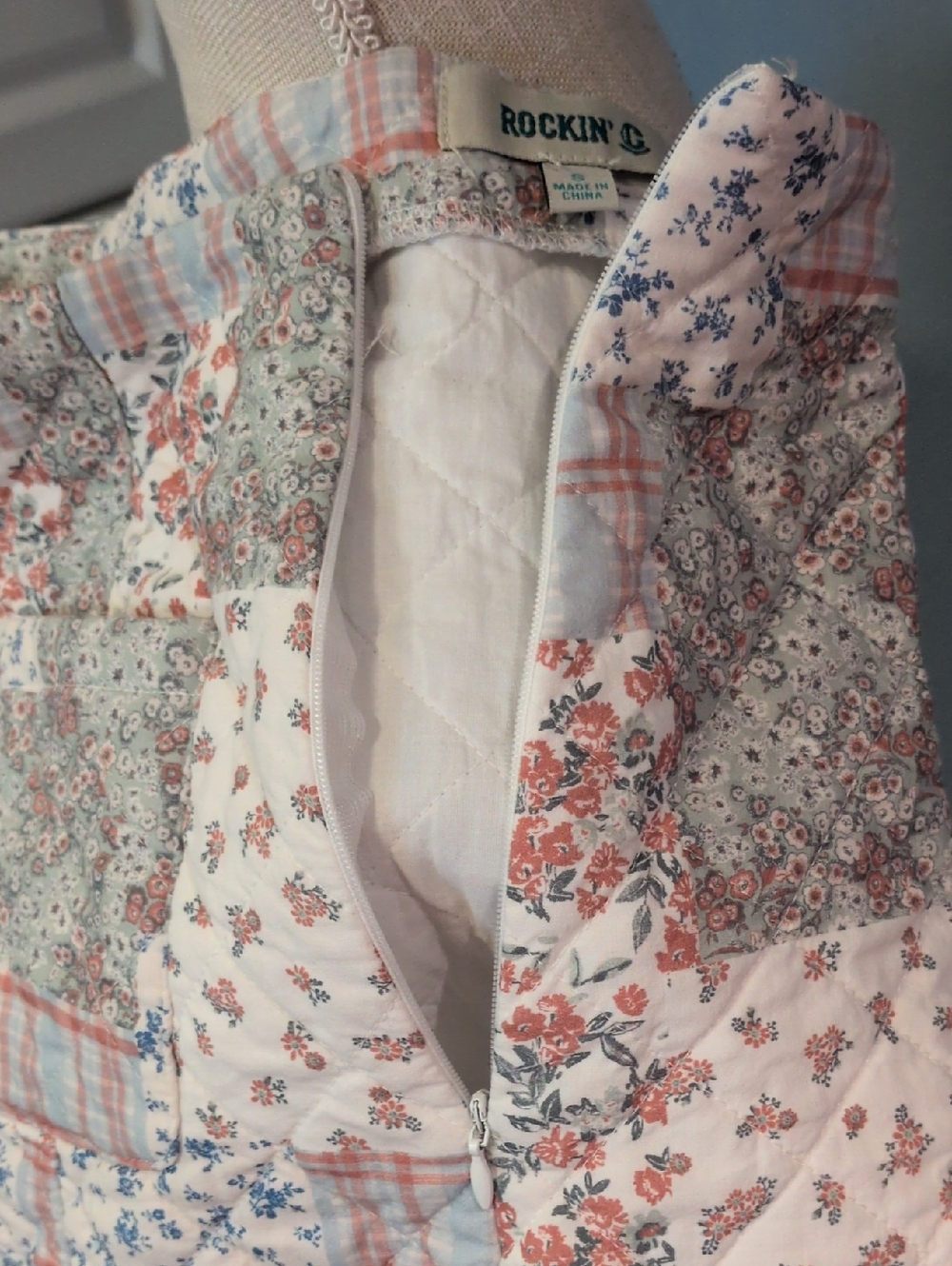Rockin'C Ditzy Quilted Floral Plaid Mini Skirt Cottagecore Grandmacore Feminine - Picture 11 of 13